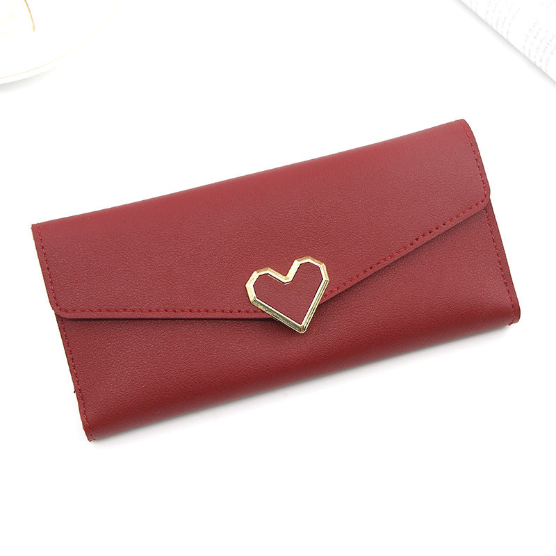 Women's Plain Heart-shaped Long Multiple Slots Mobile Ladies Wallets