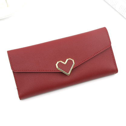 Women's Plain Heart-shaped Long Multiple Slots Mobile Ladies Wallets