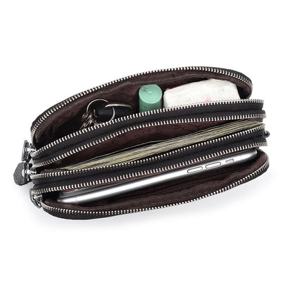 Women's Cowhide Clutch Zipper Wrist Leather Long Ladies Wallets