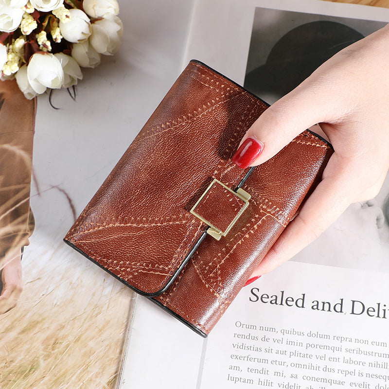 Women's Korean Small Short Retro Simple Stitching Purses