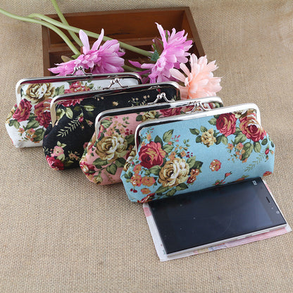 Women's Fabric Long Rose Canvas Printed Hand Ladies Wallets