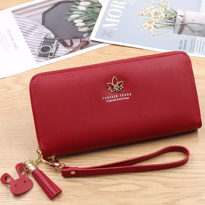 Women's Long Fashion Zipper Lychee Pattern Leaf Ladies Wallets