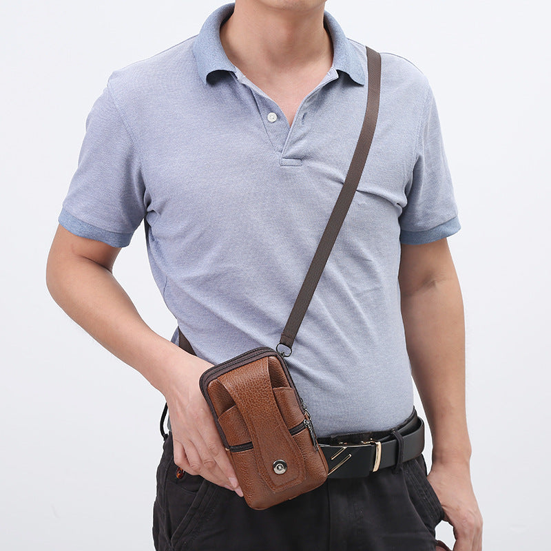 Men's With Strap Fashion First Layer Vertical Three Bags