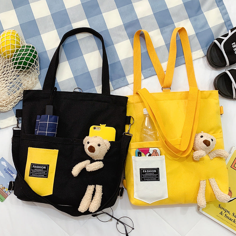 Women's Bear Doll Canvas Fashionable Korean Style Crossbody Bags