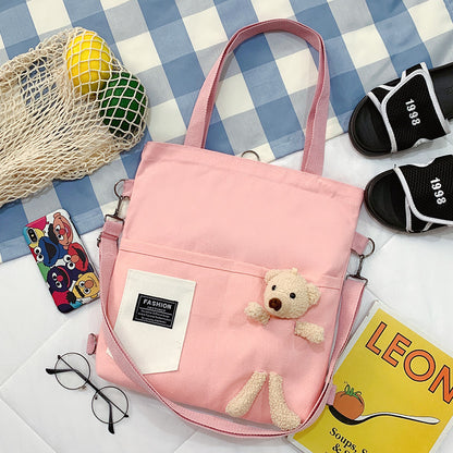 Women's Bear Doll Canvas Fashionable Korean Style Crossbody Bags