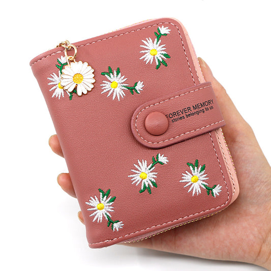 Women's Personalized Short Zipper Hasp Clutch Embroidered Ladies Wallets