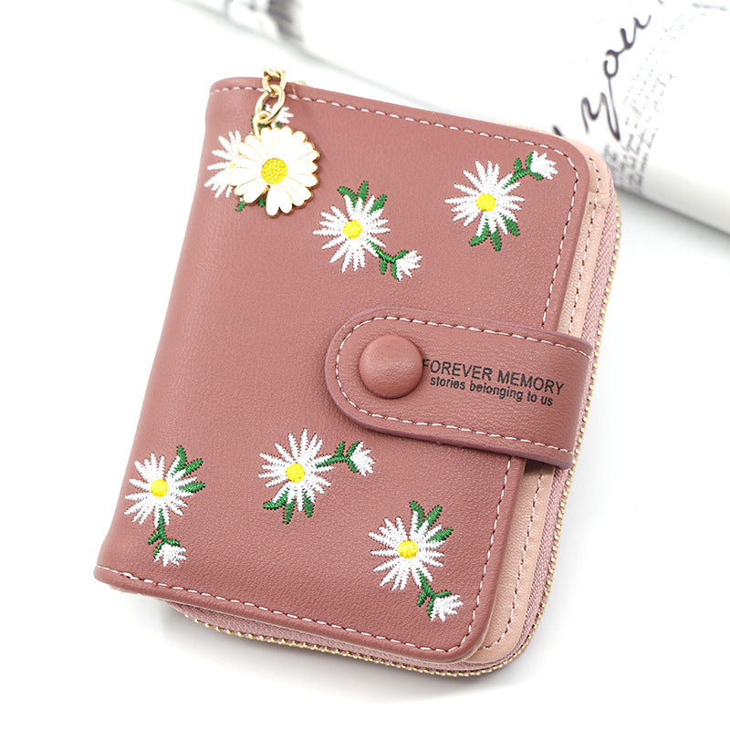 Women's Personalized Short Zipper Hasp Clutch Embroidered Ladies Wallets