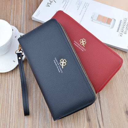 Women's Double Zip Clutch Fashion Lychee Pattern Large Phone Bags