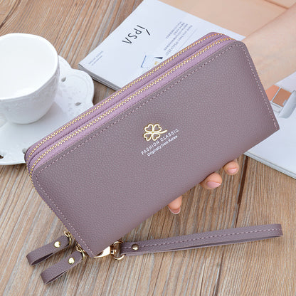 Women's Double Zip Clutch Fashion Lychee Pattern Large Phone Bags