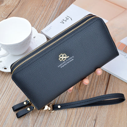 Women's Double Zip Clutch Fashion Lychee Pattern Large Phone Bags