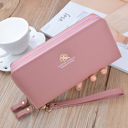 Women's Double Zip Clutch Fashion Lychee Pattern Large Phone Bags