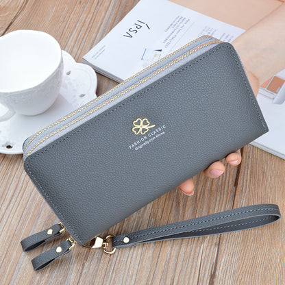 Women's Double Zip Clutch Fashion Lychee Pattern Large Phone Bags