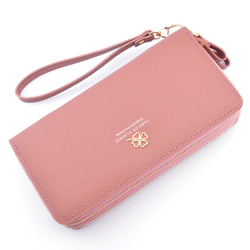 Women's Double Zip Clutch Fashion Lychee Pattern Large Phone Bags