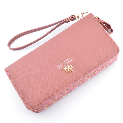 Women's Double Zip Clutch Fashion Lychee Pattern Large Phone Bags