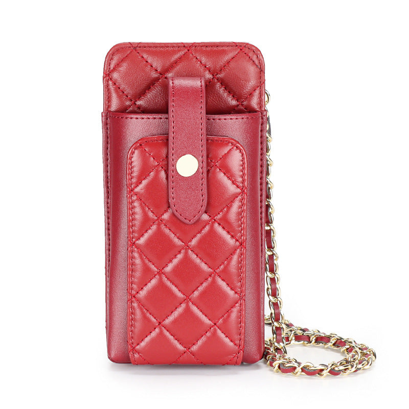 Women's Classic Style Rhombus Mobile Leather Chain Phone Bags