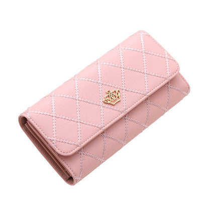 Women's Korean Rhombus Crown Embroidered Long For Ladies Wallets