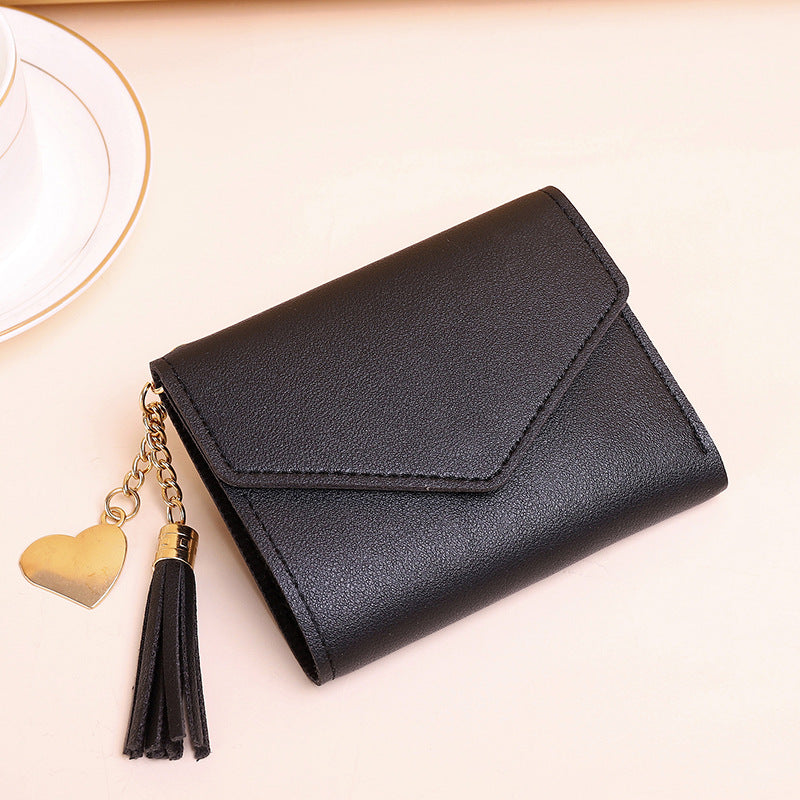 Women's Short Tassel Pendant Lychee Pattern Hand Ladies Wallets