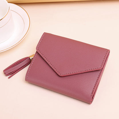 Women's Short Tassel Pendant Lychee Pattern Hand Ladies Wallets