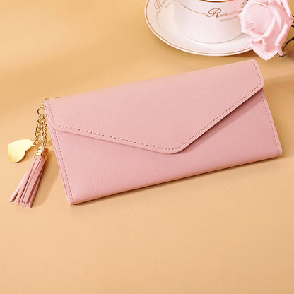 Women's Short Tassel Pendant Lychee Pattern Hand Ladies Wallets