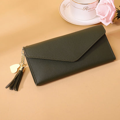 Women's Short Tassel Pendant Lychee Pattern Hand Ladies Wallets