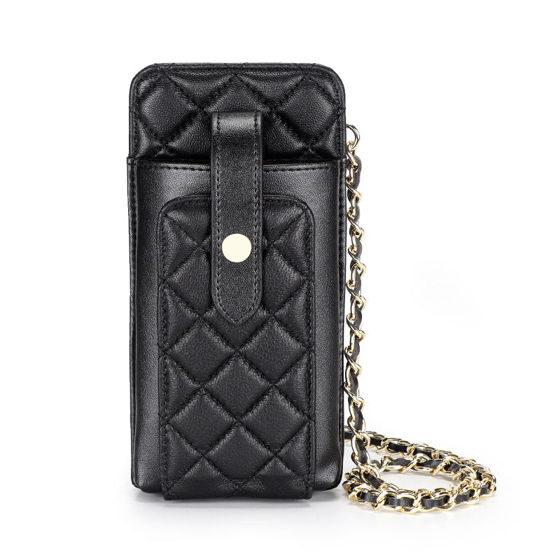 Women's Classic Style Rhombus Mobile Leather Chain Phone Bags