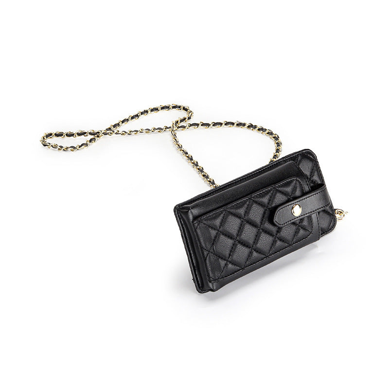 Women's Classic Style Rhombus Mobile Leather Chain Phone Bags