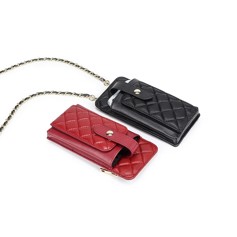 Women's Classic Style Rhombus Mobile Leather Chain Phone Bags