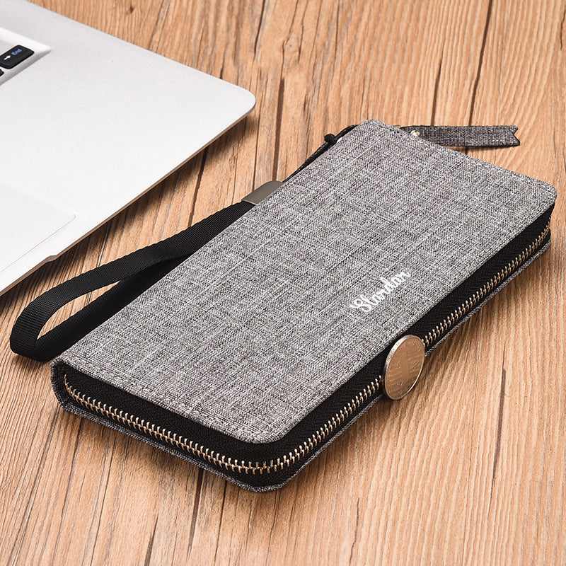 Men's Long Type Zip Canvas Clutch Fashion Men's Wallets