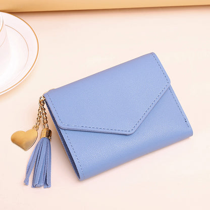 Women's Short Tassel Pendant Lychee Pattern Hand Ladies Wallets