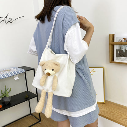 Sacs à bandoulière en toile pour femme avec motif d'ours mignon, grande capacité