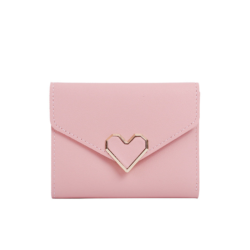 Women's Vintage Little Fresh Metal Heart-shaped Short Ladies Wallets