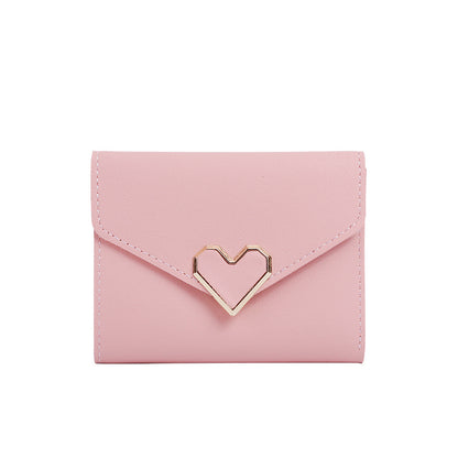 Women's Vintage Little Fresh Metal Heart-shaped Short Ladies Wallets