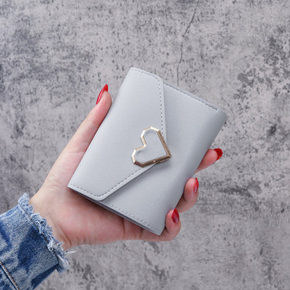 Women's Vintage Little Fresh Metal Heart-shaped Short Ladies Wallets