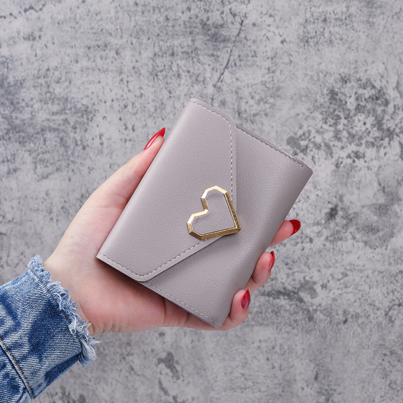 Women's Vintage Little Fresh Metal Heart-shaped Short Ladies Wallets