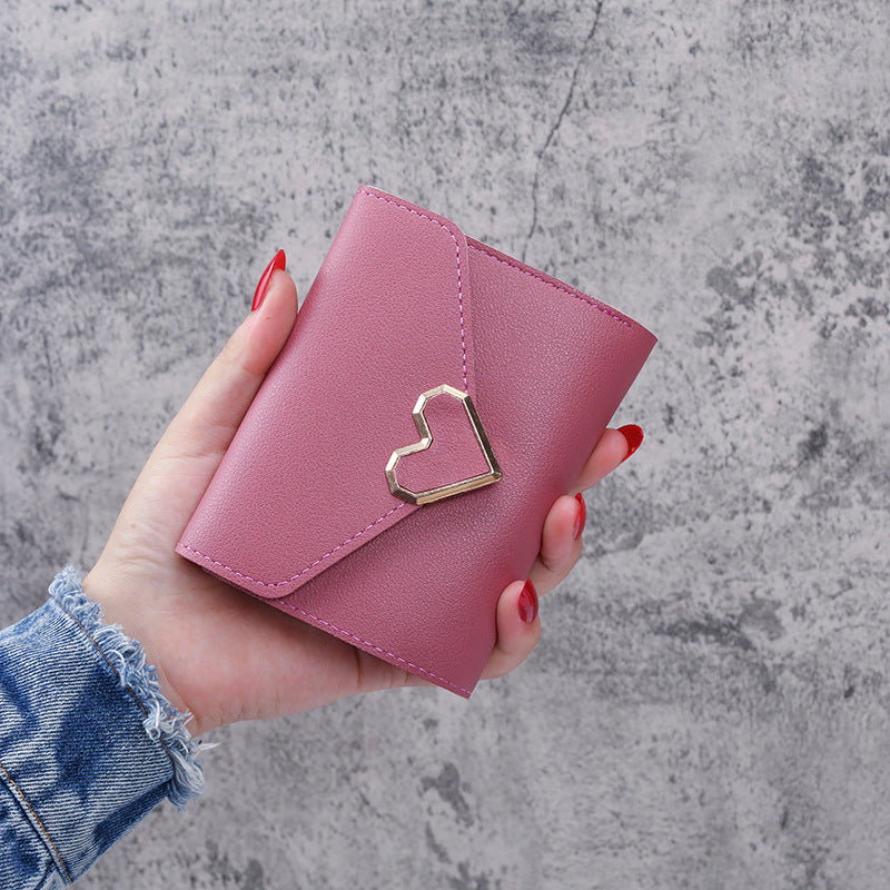 Women's Vintage Little Fresh Metal Heart-shaped Short Ladies Wallets