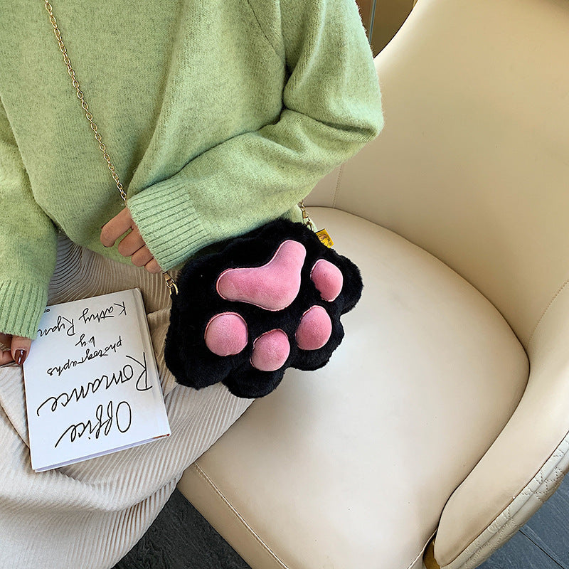 Women's Three-dimensional Cat's Paw Plush Fashion Chain Shoulder Bags