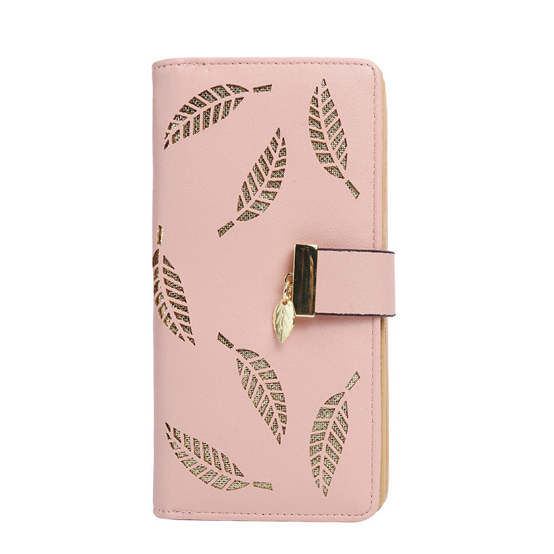 Women's Long Fashion Clutch Hollow Leaves Zipper Ladies Wallets