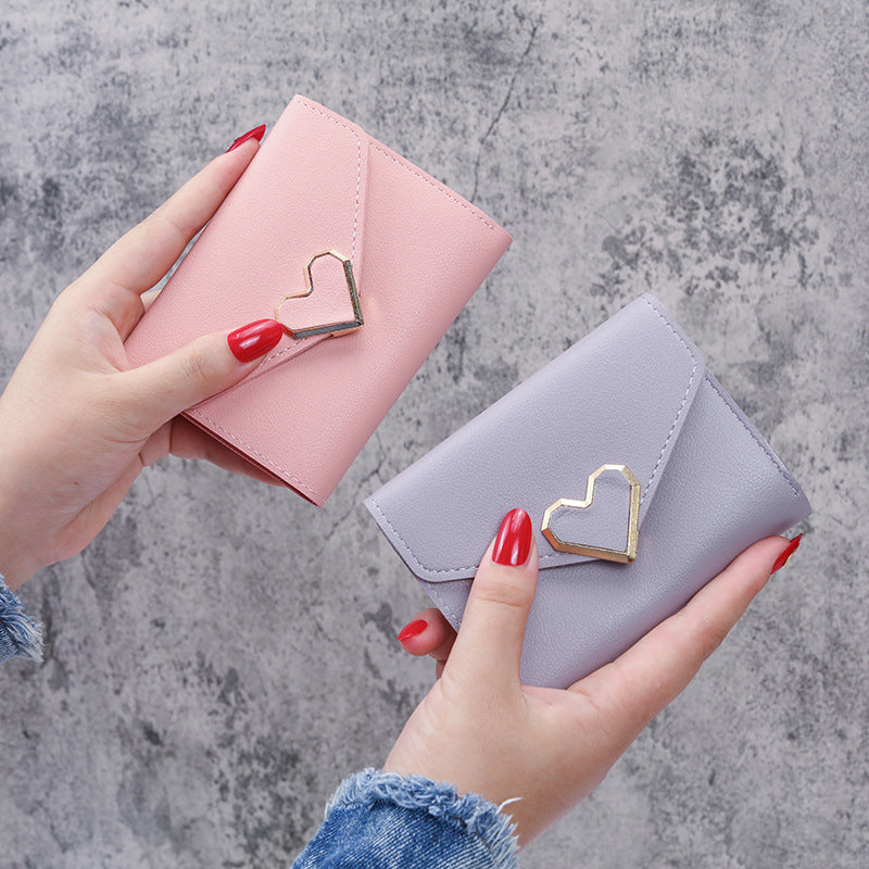 Women's Vintage Little Fresh Metal Heart-shaped Short Ladies Wallets