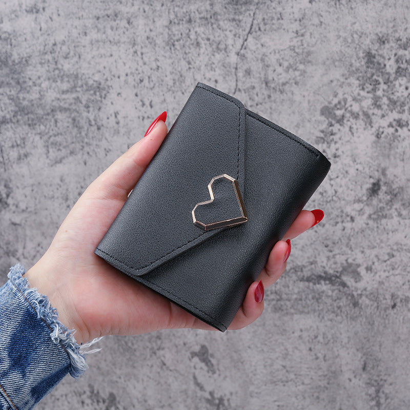 Women's Vintage Little Fresh Metal Heart-shaped Short Ladies Wallets