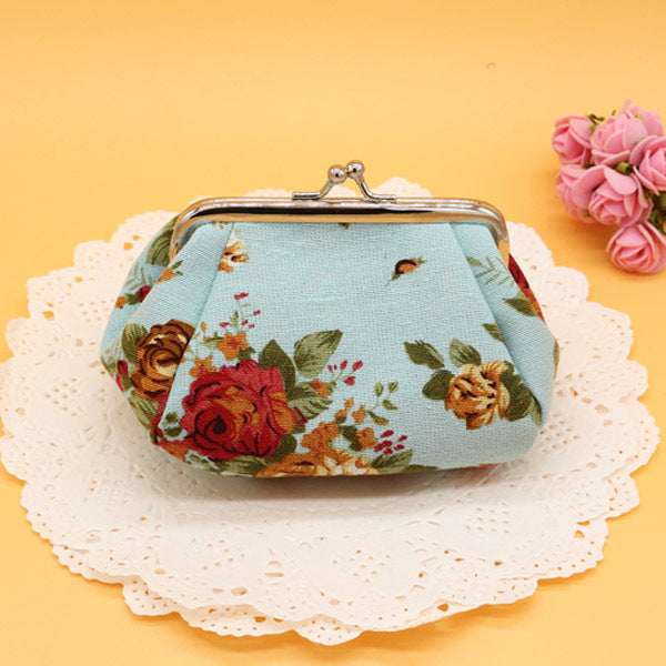 Women's Rose Canvas Fabric Small Clutch Jewelry Coin Purses