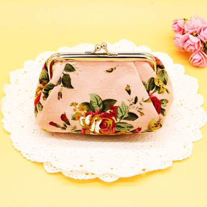 Women's Rose Canvas Fabric Small Clutch Jewelry Coin Purses