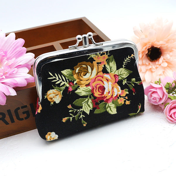 Women's Retro Rose Short Canvas Fabric Floral Ladies Wallets