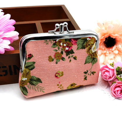 Women's Retro Rose Short Canvas Fabric Floral Ladies Wallets