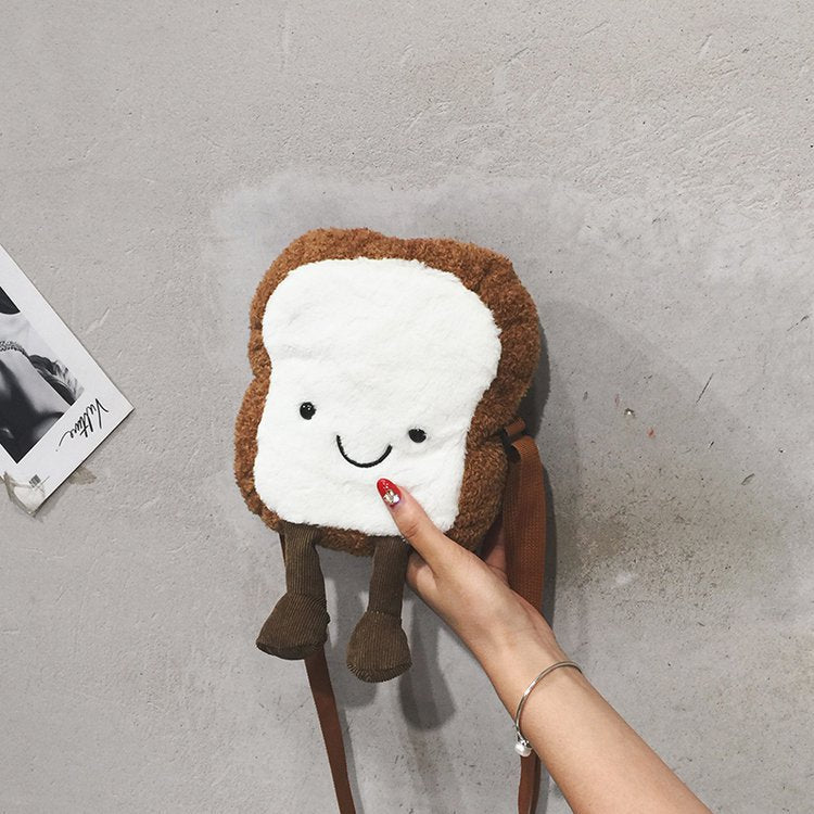 Cartoon Toast Soft Lamb Wool Funny Contrast Shoulder Bags