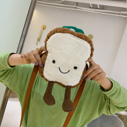 Cartoon Toast Soft Lamb Wool Funny Contrast Shoulder Bags