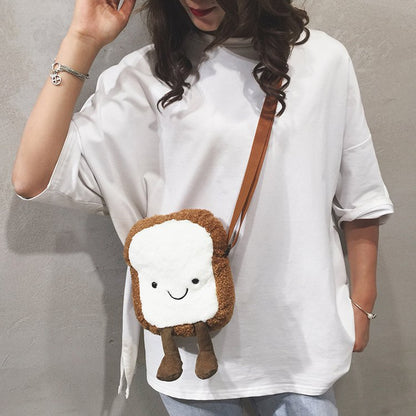 Cartoon Toast Soft Lamb Wool Funny Contrast Shoulder Bags