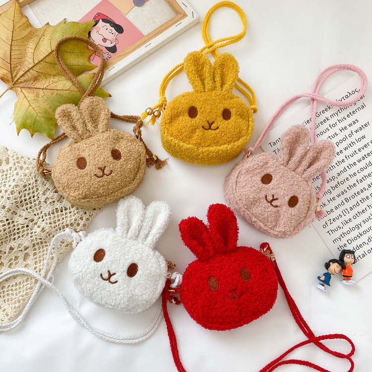 Sacs à bandoulière pour enfants en peluche glamour en forme de lapin coréen mignon