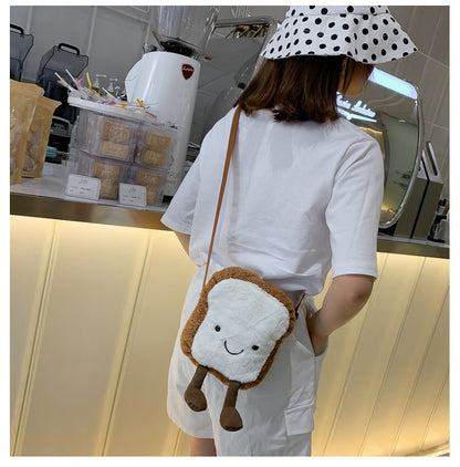 Cartoon Toast Soft Lamb Wool Funny Contrast Shoulder Bags