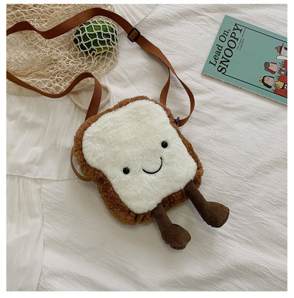 Cartoon Toast Soft Lamb Wool Funny Contrast Shoulder Bags