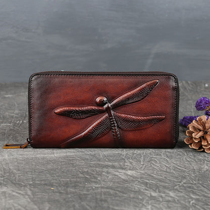 Pochette en cuir véritable pour femme Portefeuilles tendance vintage pour premières dames